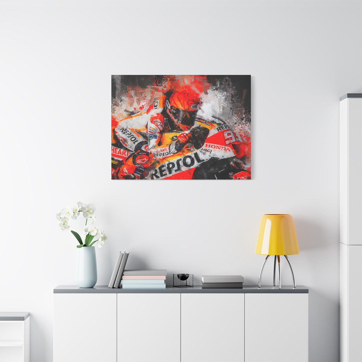 Racing Passion Unleashed: Stretched Canvas Fine Art MotoGP Print Poster - Ready to Hang, Wall Art MotoGP Gift