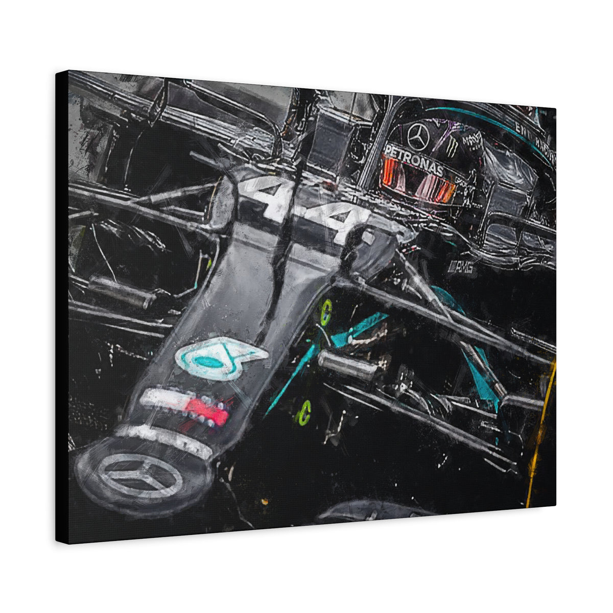 Drive into Mercedes Elegance: Stretched Canvas Fine Art F1 Print Poster - Ready to Hang, Wall Art Formula One Gift