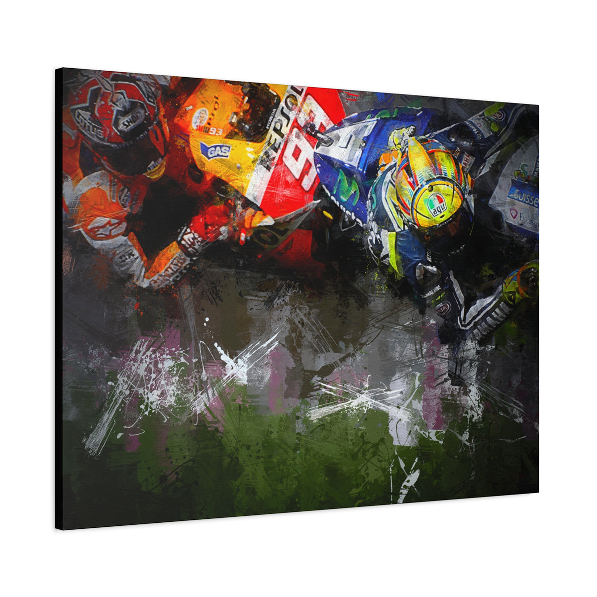 Duel of Champions: Stretched Canvas Fine Art MotoGP Print Poster - Ready to Hang, Wall Art MotoGP Gift