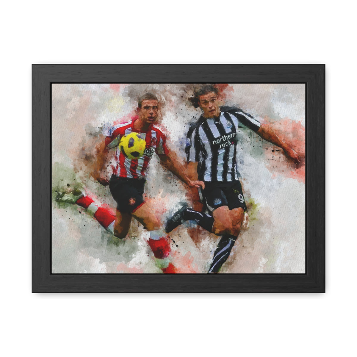 Newcastle vs Sunderland Derby Ready to Hang Framed Watercolour Fine Art Painting Print Poster, Football Wall Art, Soccer Fan Gift
