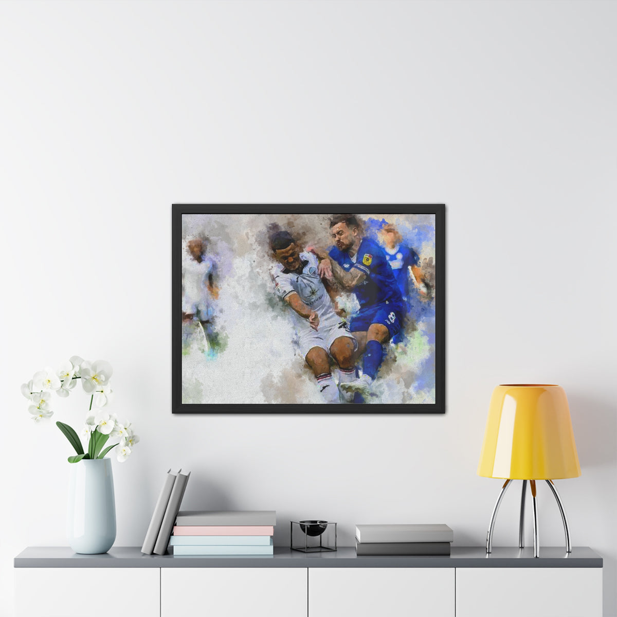 Cardiff vs. Swansea Derby Ready to Hang Framed Watercolour Fine Art Painting Print Poster, Football Wall Art, Soccer Fan Gift
