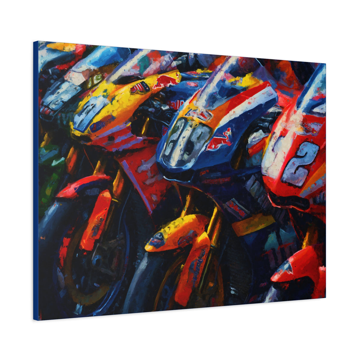 Impressionist MotoGP Bike Lineup Stretched Canvas Fine Art Print Poster, Ready to Hang, Wall Art MotoGP Gift
