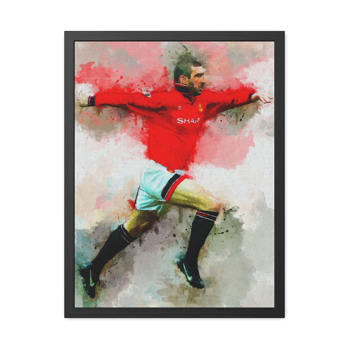 Eric Cantona Expressionist Watercolour Portrait – Premier League Legend Art Print, Iconic Football Art – Ready to Hang Framed Watercolour Fine Art Painting Print Poster, Football Wall Art, Soccer Fan Gift