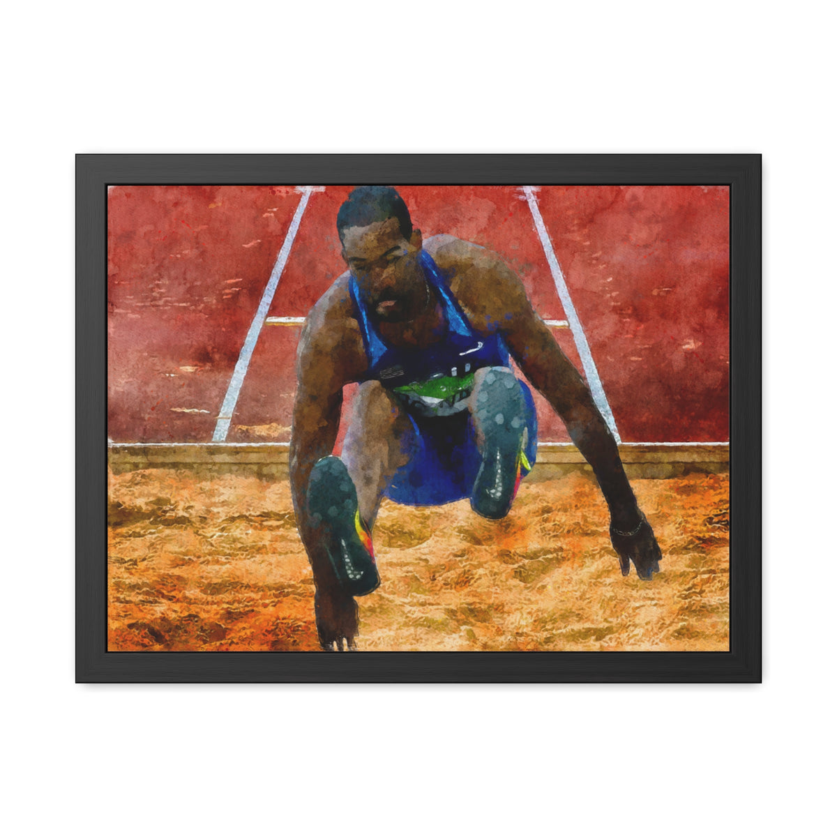 Athletic Grace Long Jumper Painting - Stunning Watercolour Art, Ready to Hang Framed Watercolour Fine Art Painting Print Poster, Athletics Wall Art, Athletics Fan Gift