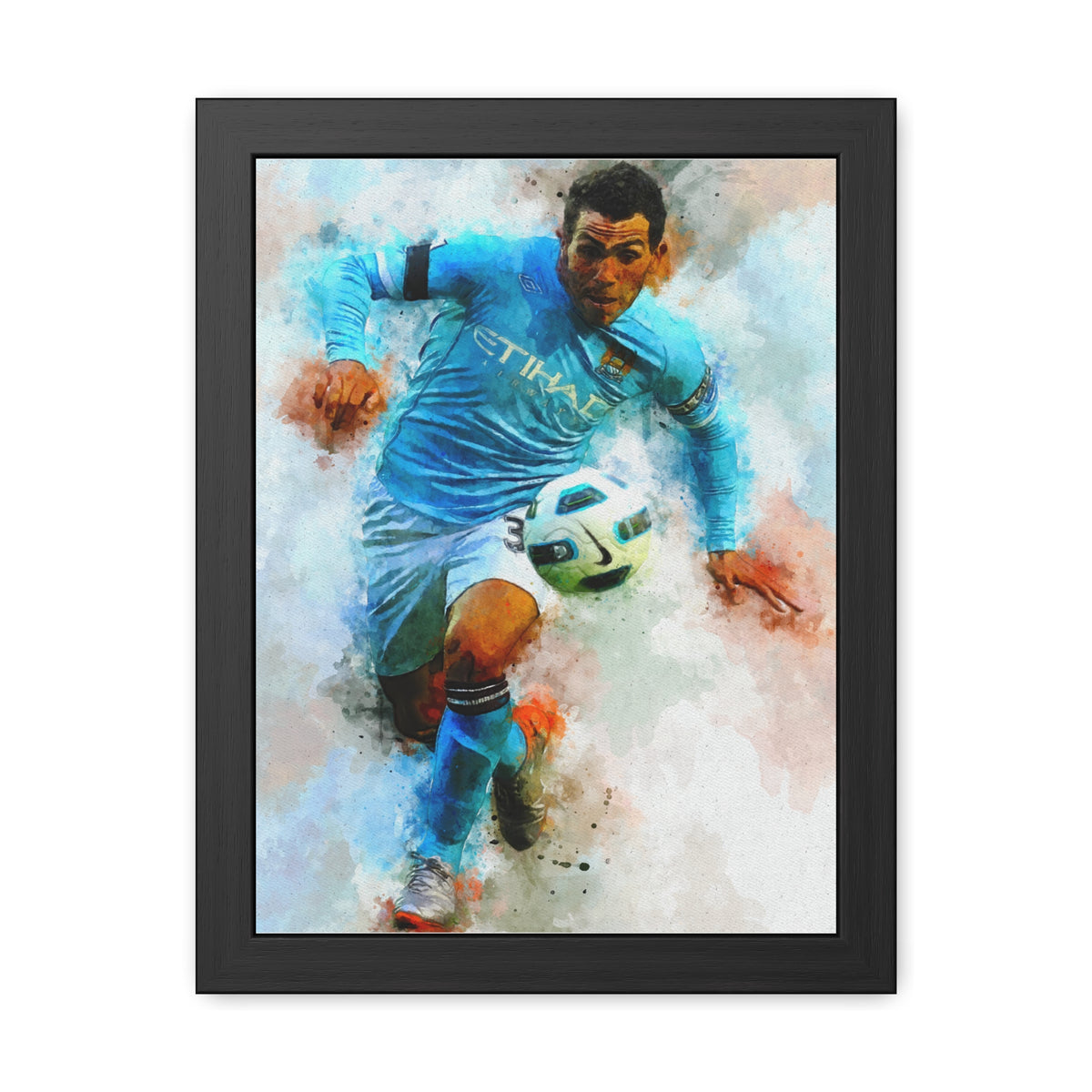 Carlos Tevez Expressionist Portrait - Soccer Legend Art! Ready to Hang Framed Watercolour Fine Art Painting Print Poster, Football Wall Art, Soccer Fan Gift