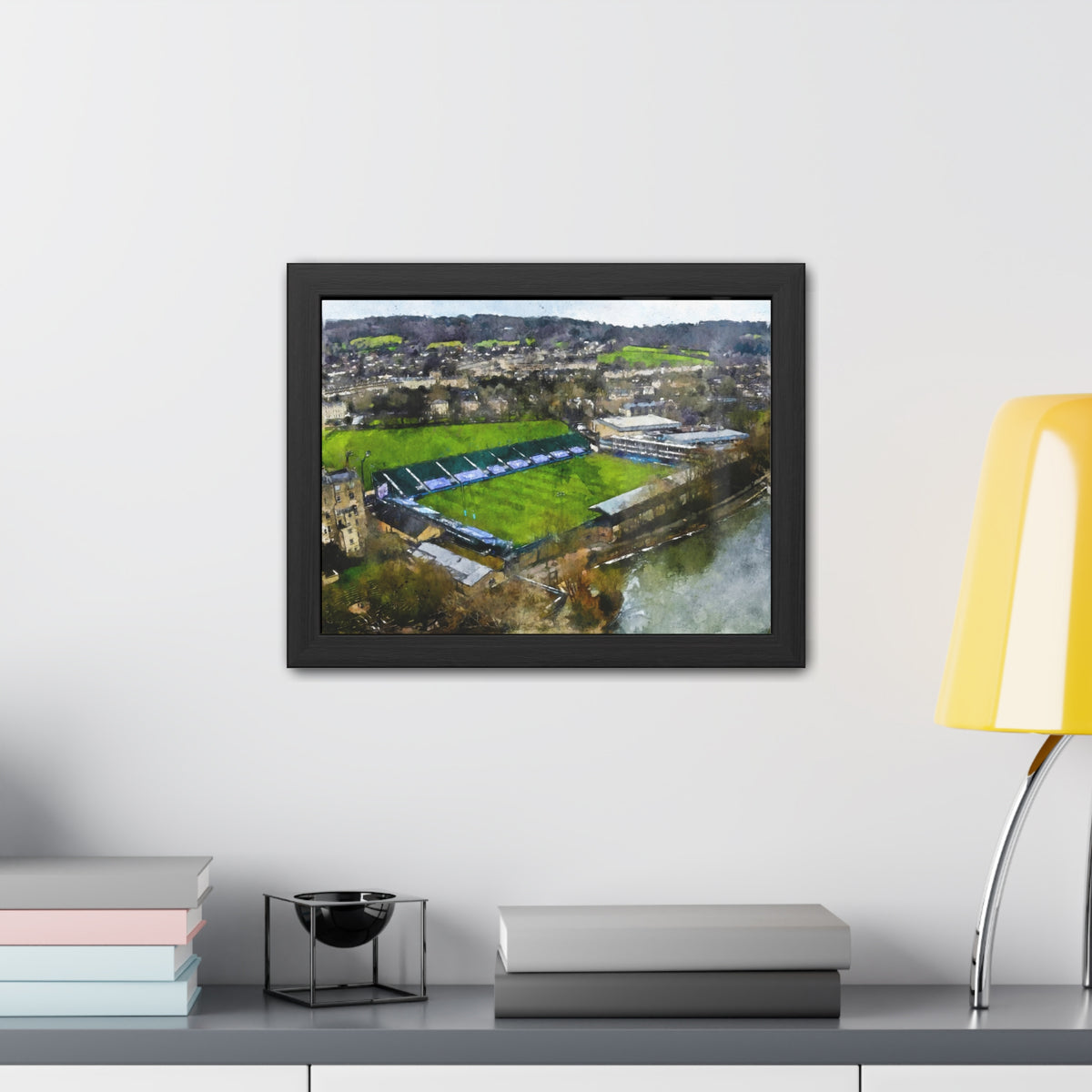 Bath Rugby Bliss: The Recreation Ground Painting- Ready to Hang Framed Fine Art Rugby Print Poster, Stadium Ground Wall Art, Rugby Fan Gift