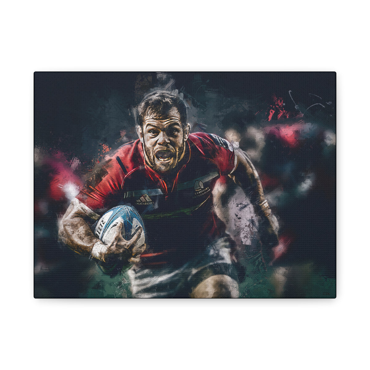 Dynamic Rugby Passion: Expressionist Stretched Canvas Fine Art Painting Print Poster - Ready to Hang Wall Art,  Rugby Fan Gift