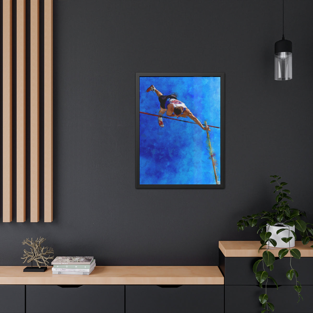 Capture Pole Vaulting Action with Modern Art - Ready to Hang Framed Watercolour Fine Art Painting Print Poster, Athletics Wall Art, Athletics Fan Gift
