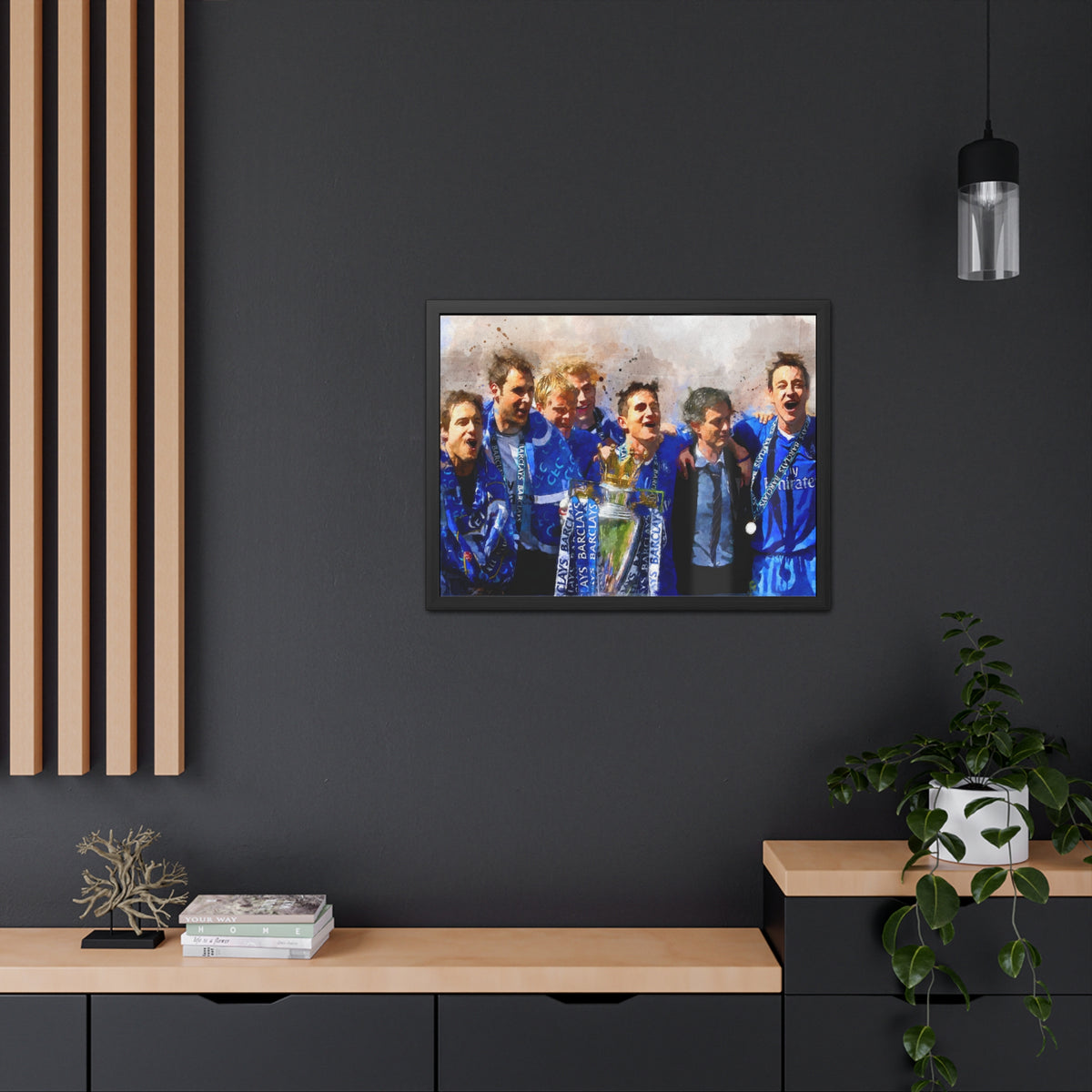 Premier League Winners 2005 Chelsea Watercolour Painting, Ready to Hang Framed Art Print Poster, Chelsea Fan Gift