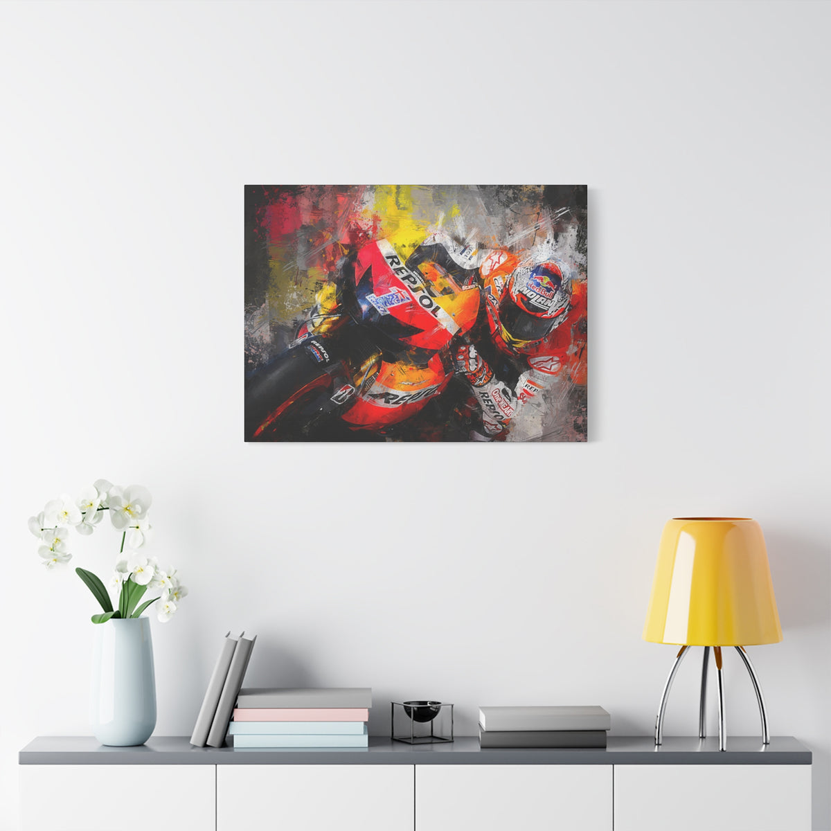 Speed & Splendor: MotoGP Expressionist Stretched Canvas Print Poster- Ready to Hang, Wall Art MotoGP Gift