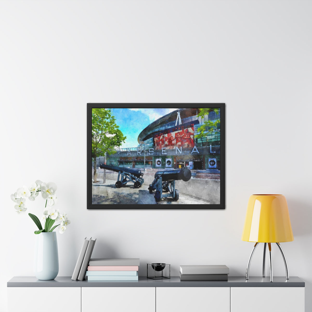 Arsenal’s Emirates Stadium - Expressionist Modern Art - Ready to Hang Framed Watercolour Fine Art Painting Print Poster, Football Wall Art, Soccer Fan Gift