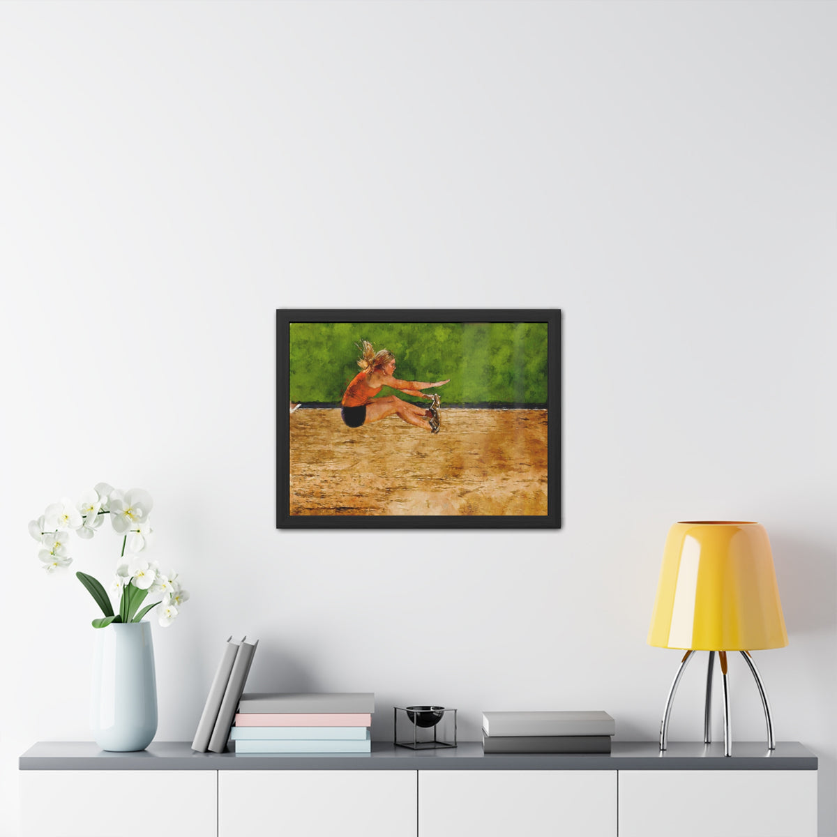 Captivating Long Jumper in Action - Modern Expressionist Art, Ready to Hang Framed Watercolour Fine Art Painting Print Poster, Athletics Wall Art, Athletics Fan Gift
