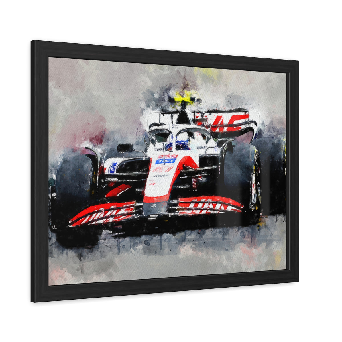 Drive into the Haas Speedscape: Framed Watercolour F1 Fine Art Print - Ready to Hang, Wall Art Formula One Gift