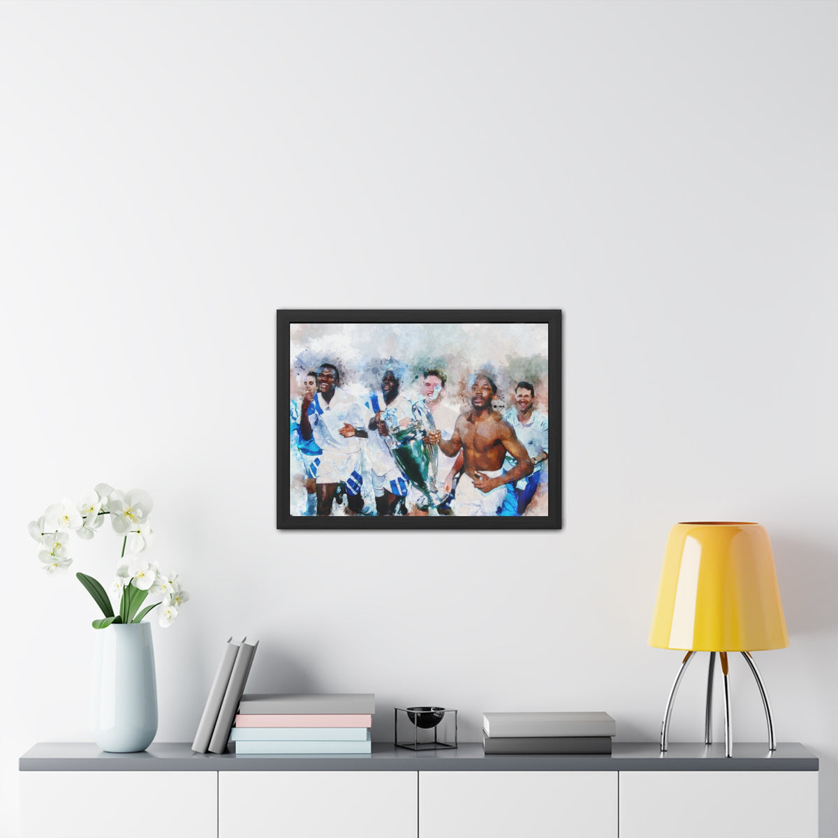 Champions League Winners 1993 Marseille Watercolour Painting, Ready to Hang Framed Art Print Poster, Marseille Fan Gift