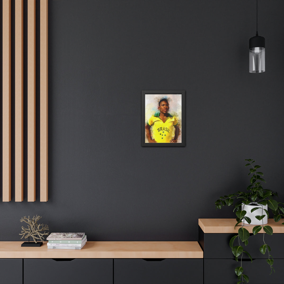 Celebrate Pelé: Expressionist Watercolour Portrait - Iconic Soccer Legend! Ready to Hang Framed Fine Art Print Poster, Football Wall Art, Soccer Fan Gift