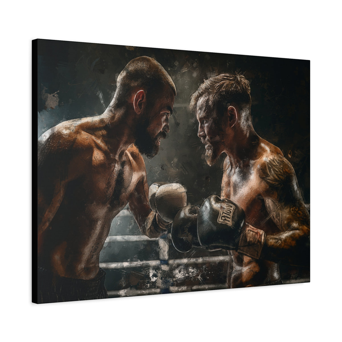 Boxing Ring Duel: Stretched Canvas Fine Art Boxing Print Poster - Ready to Hang, Wall Art Boxing Gift