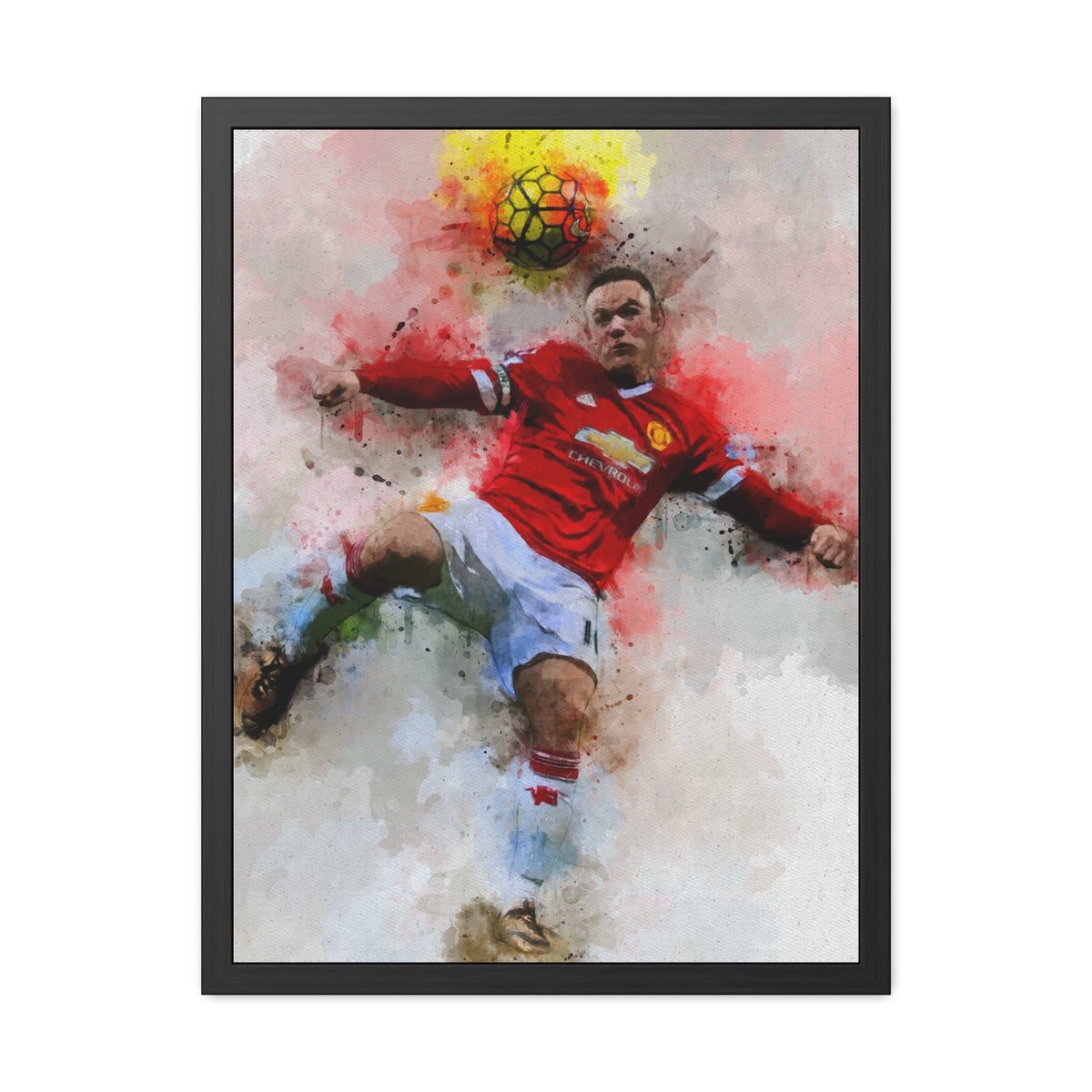 Wayne Rooney Soccer Legend Portrait - Expressionist Modern Art, England Football Print, Ready to Hang Framed Watercolour Fine Art Painting Print Poster, Football Wall Art, Soccer Fan Gift