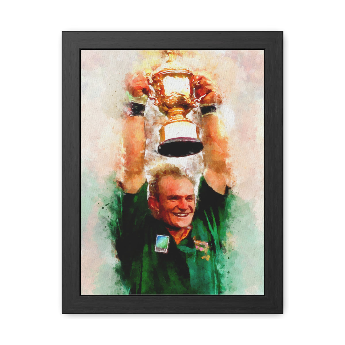 Rugby World Cup Winners 1995 South Africa Watercolour Painting Framed Fine Art Print Poster, Ready to Hang, Rugby Fan Gift