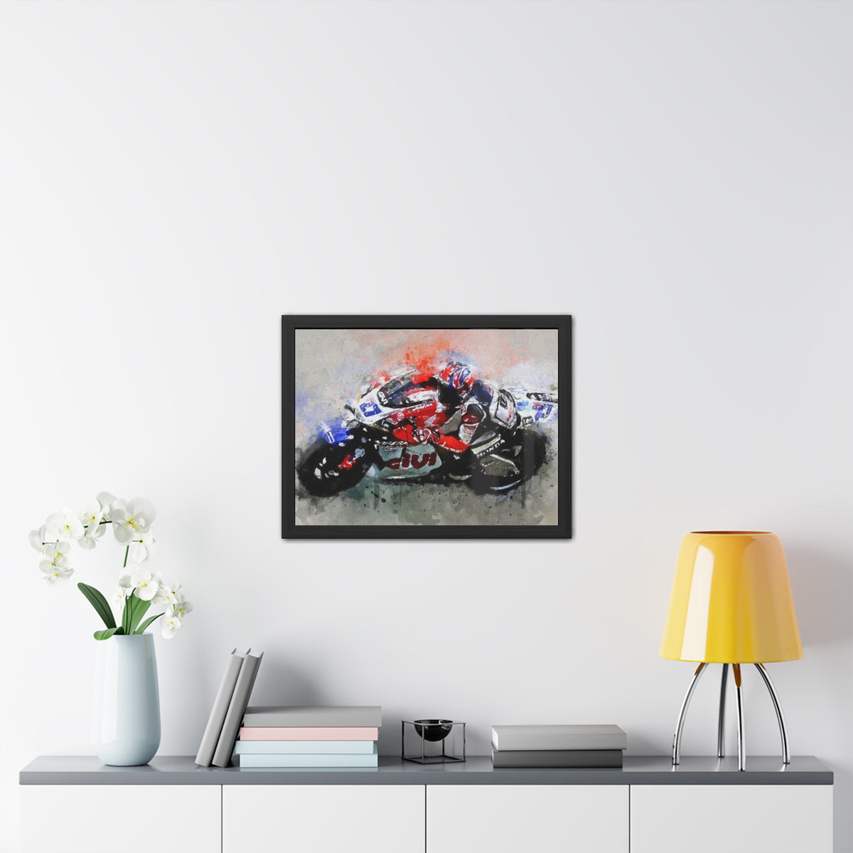 MotoGP Masterpiece: Framed Watercolour Fine Art Print Poster, Ready to Hang, Wall Art, Perfect Gift for Fans of Casey Stoner
