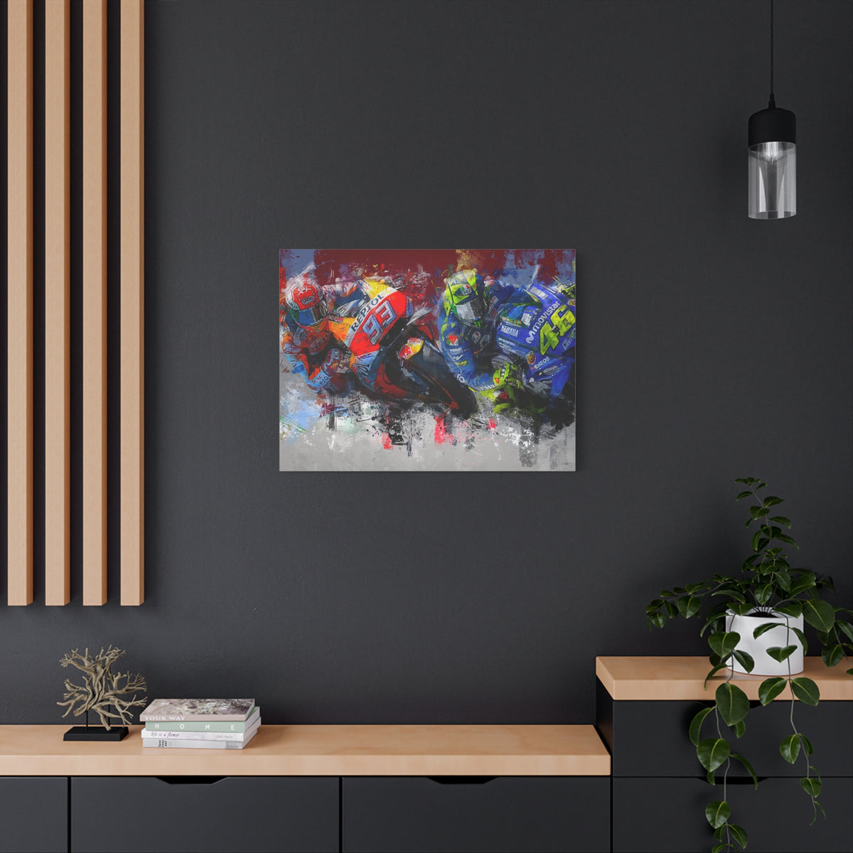 MotoGP Racers Conquer the Canvas! Expressionist Stretched Canvas Fine Art MotoGP Print Poster - Ready to Hang, Wall Art MotoGP Gift