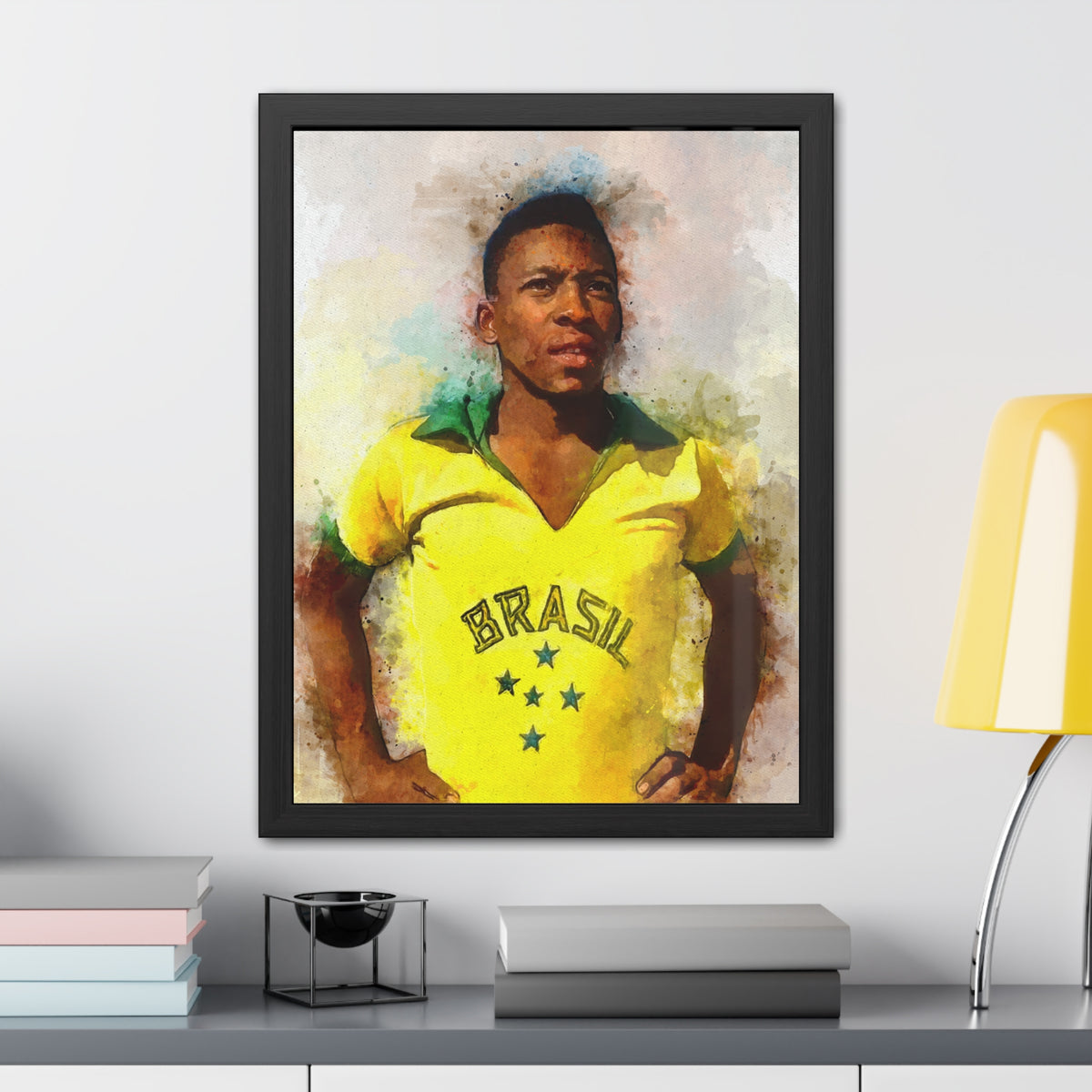 Celebrate Pelé: Expressionist Watercolour Portrait - Iconic Soccer Legend! Ready to Hang Framed Fine Art Print Poster, Football Wall Art, Soccer Fan Gift