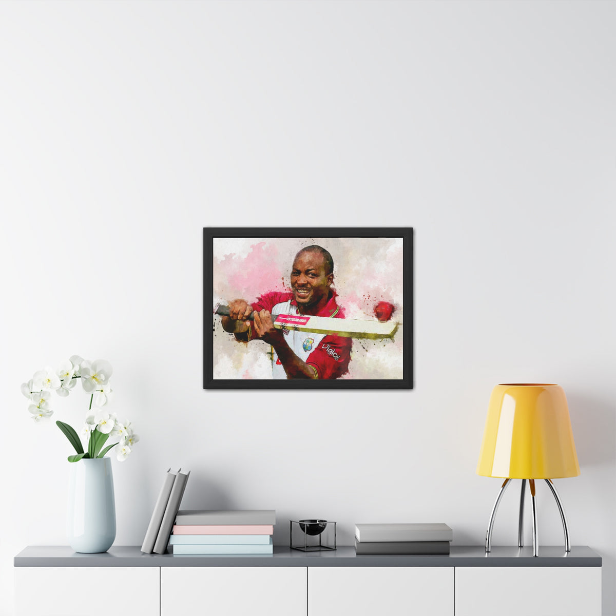 Brian Lara Cricket Legacy: Dynamic Watercolour Framed Art Print Poster - Ready to Hang Wall Art Cricket Gift