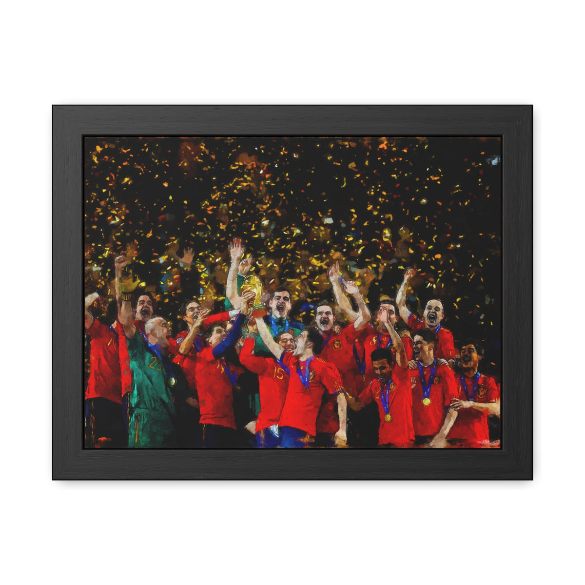 World Cup Winners 2010 Spain Watercolor Painting, Ready to Hang Framed Art Print Poster, La Roja Fan Gift