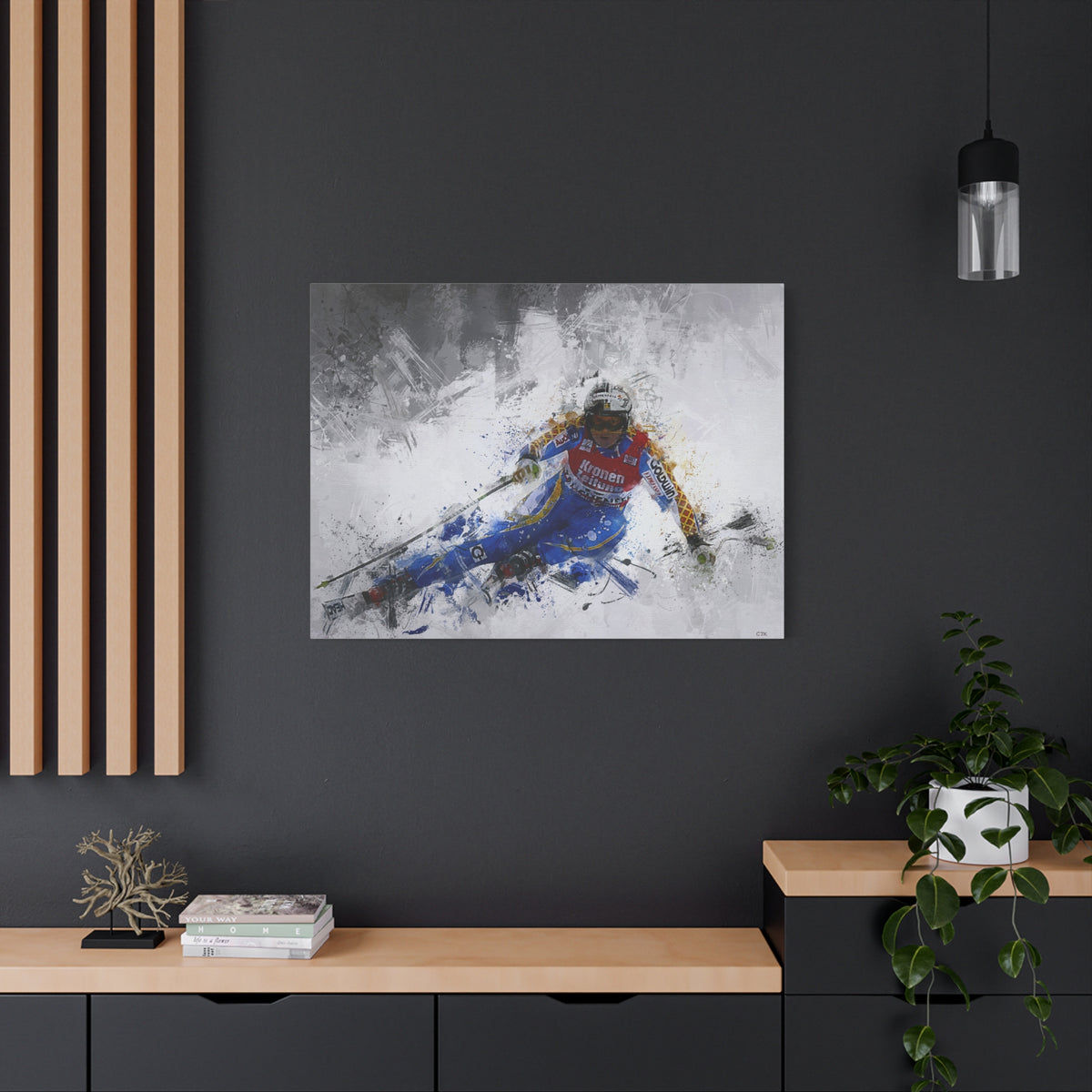 Anja Pärson's Alpine Symphony Skiing Painting Print on Stretched Canvas Skiing Fine Art Print Poster- Ready to Hang Wall Art, Skier Gift