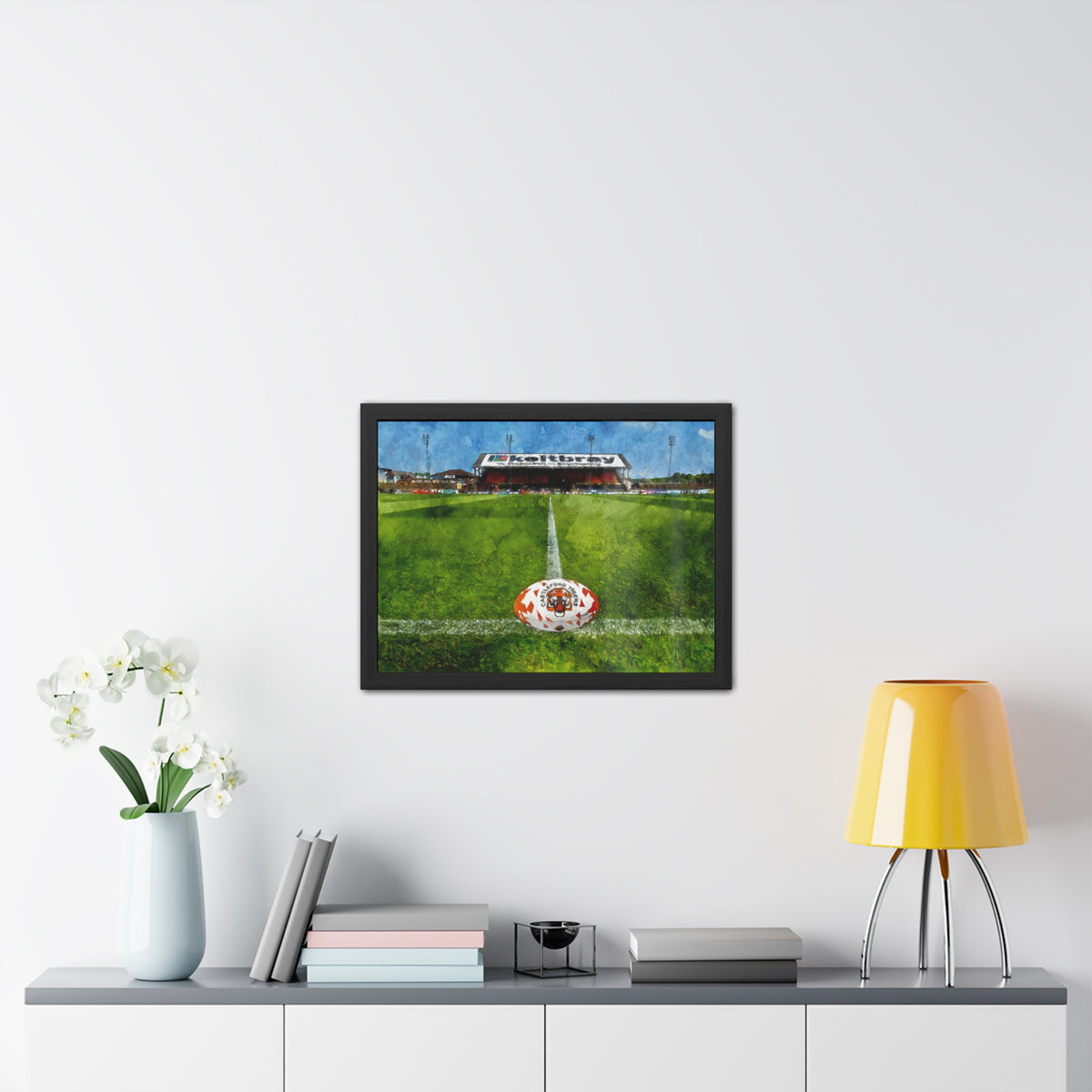 Capture Castleford's Rugby Legacy, Wheldon Road Stadium Expressive Watercolour, Ready to Hang Framed Fine Art Rugby Print Poster