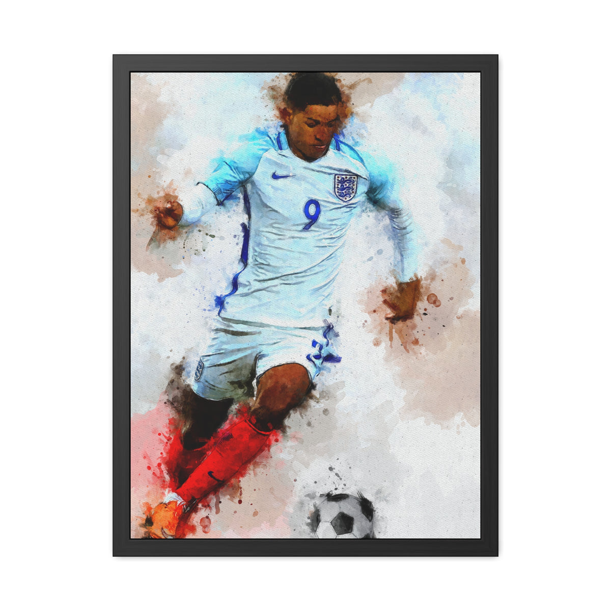 Marcus Rashford Expressionist Modern Art Framed Watercolour Portrait - Ready to Hang Framed Watercolour Fine Art Painting Print Poster, Football Wall Art, Soccer Fan Gift