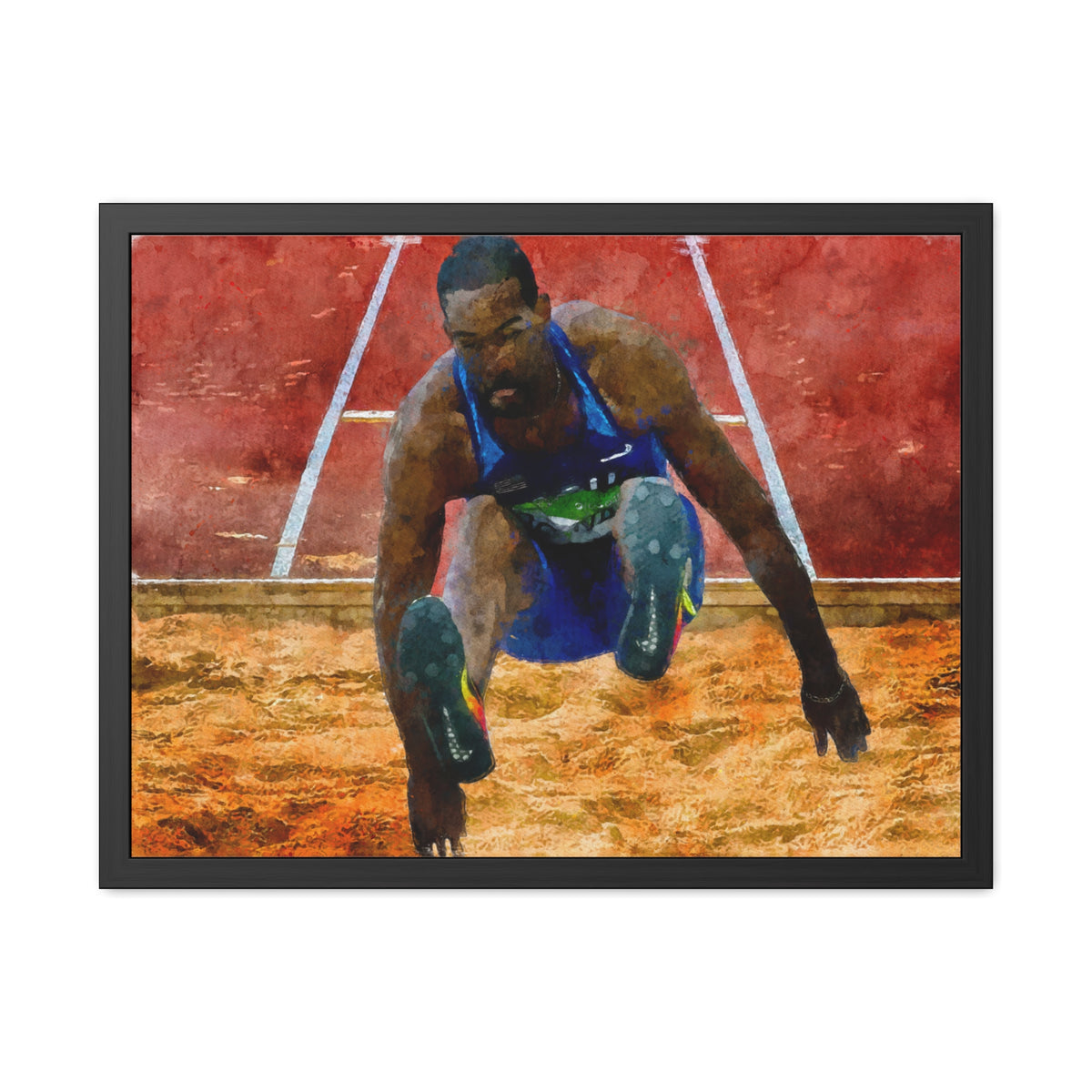 Athletic Grace Long Jumper Painting - Stunning Watercolour Art, Ready to Hang Framed Watercolour Fine Art Painting Print Poster, Athletics Wall Art, Athletics Fan Gift
