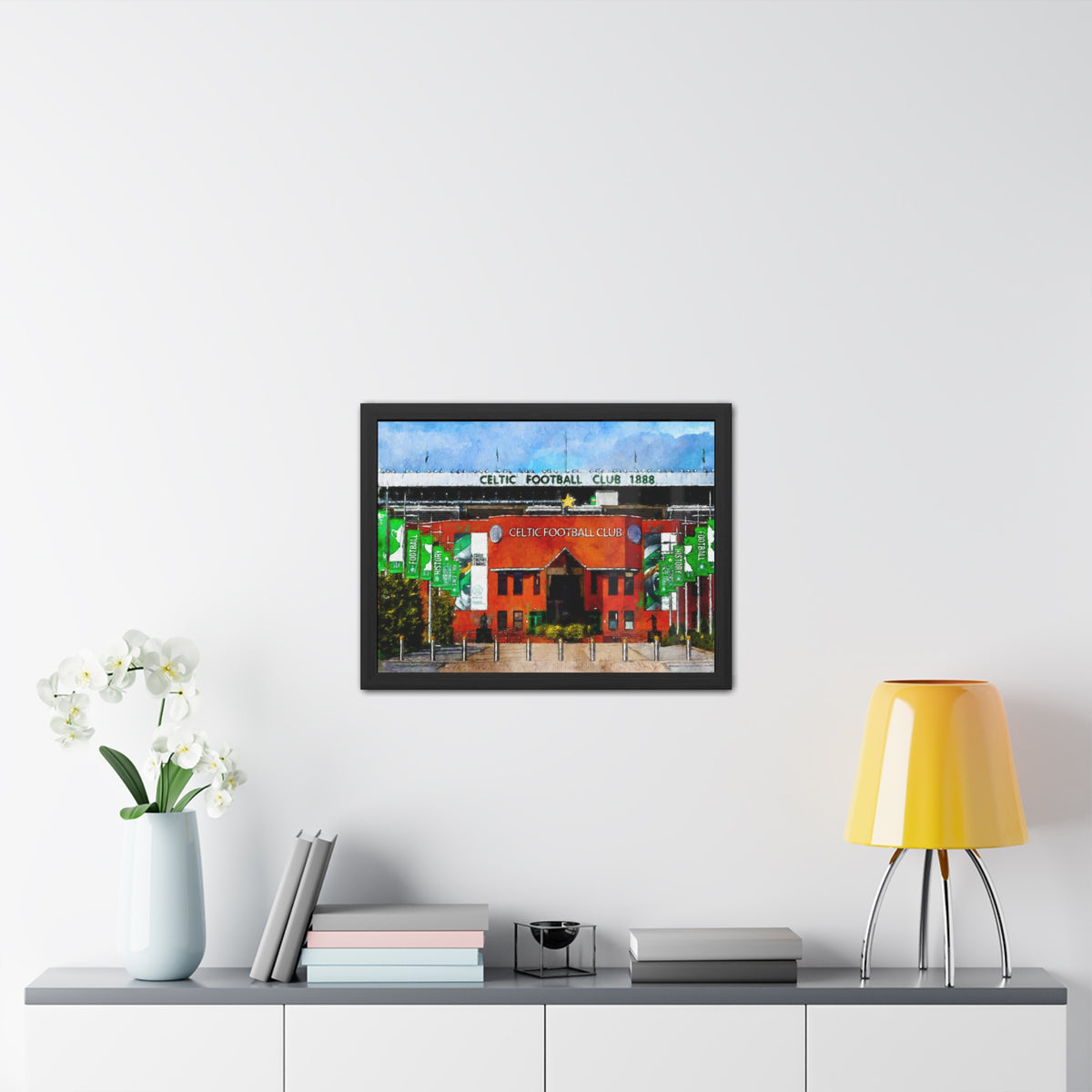 Celtic Park Framed Fine Art - Ready to Hang Framed Watercolour Fine Art Painting Print Poster, Football Wall Art, Soccer Fan Gift