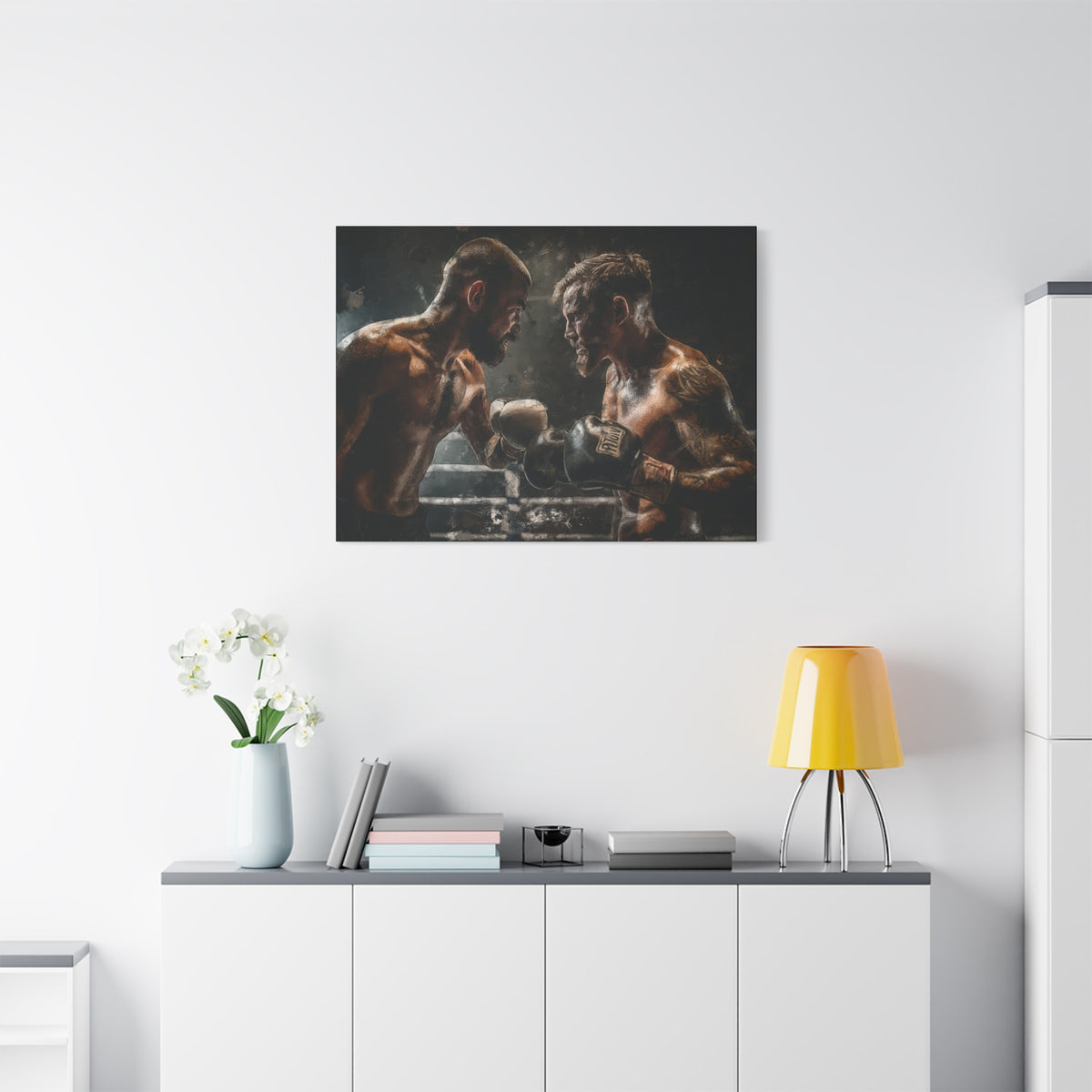 Boxing Ring Duel: Stretched Canvas Fine Art Boxing Print Poster - Ready to Hang, Wall Art Boxing Gift