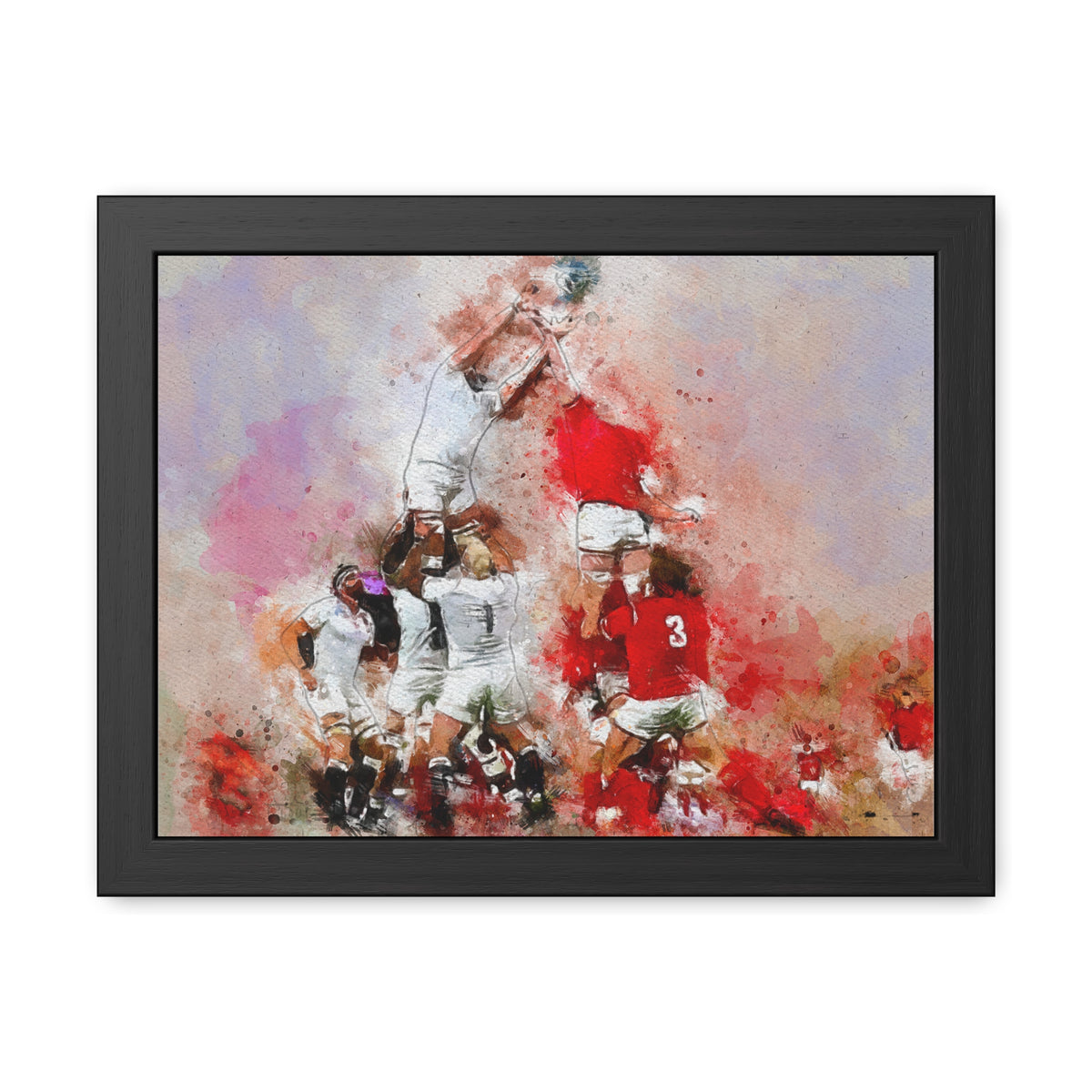 Jump into the Passion of a Rugby Line Out - Ready to Hang Framed Watercolour Fine Art Rugby Print Poster, Rugger Wall Art, Rugby Fan Gift