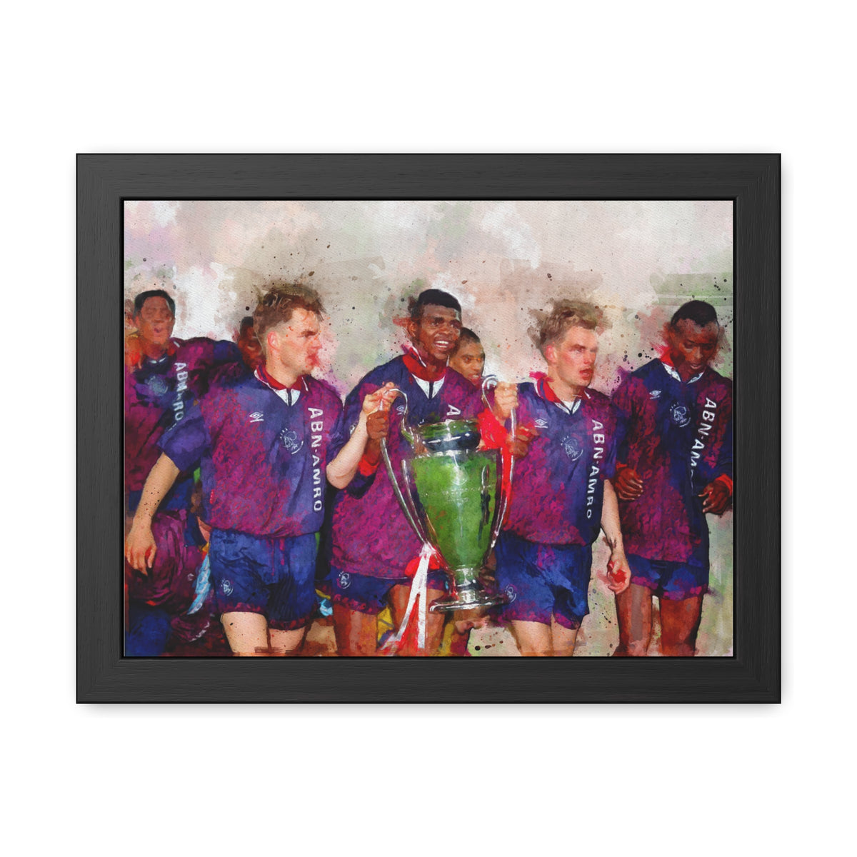 Champions League Winners 1995 Ajax Watercolour Painting, Ready to Hang Framed Art Print Poster, Ajax Fan Gift