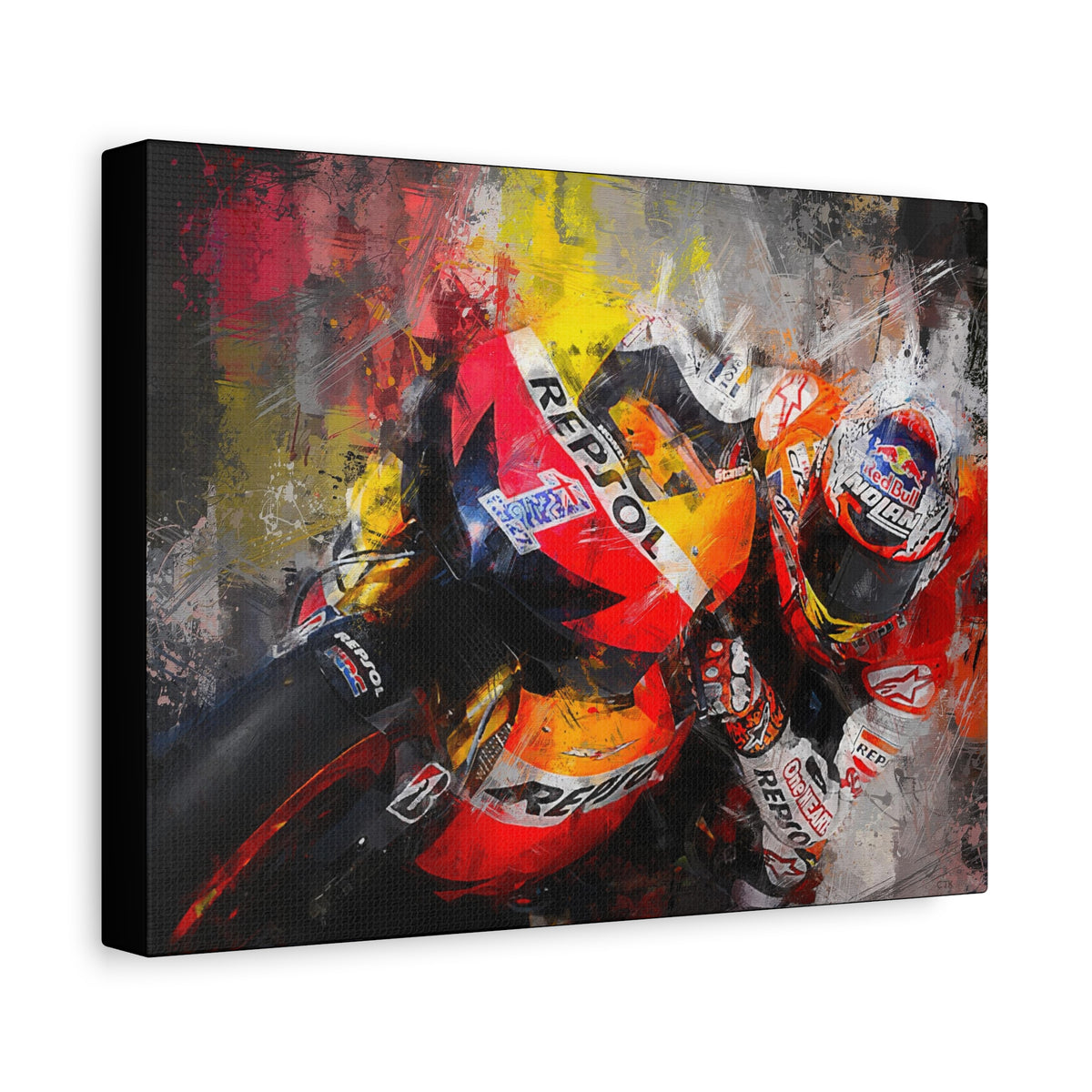 Speed & Splendor: MotoGP Expressionist Stretched Canvas Print Poster- Ready to Hang, Wall Art MotoGP Gift