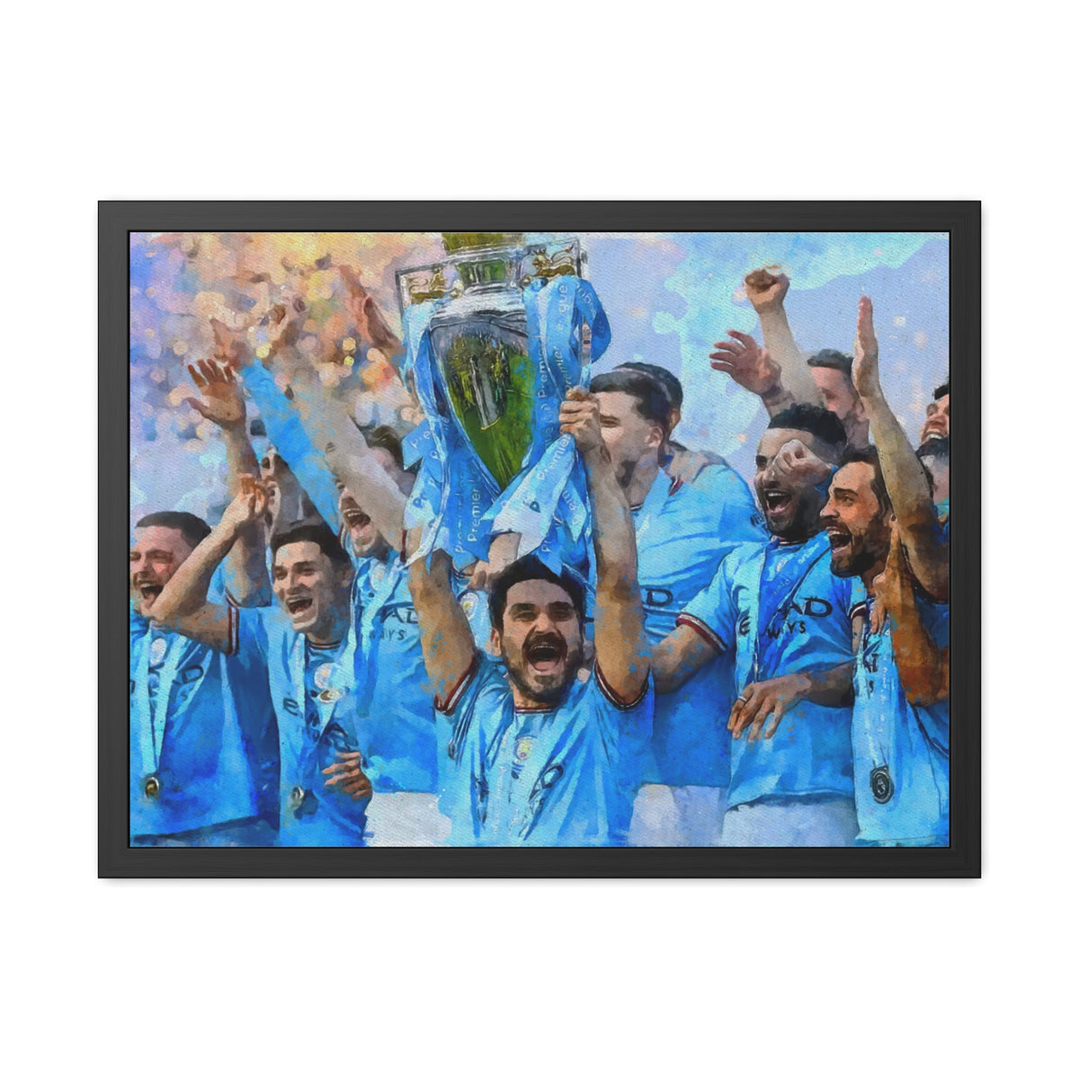 Premier League Winners 2023 Manchester City Watercolour Painting, Ready to Hang Framed Art Print Poster, Man City Fan Gift