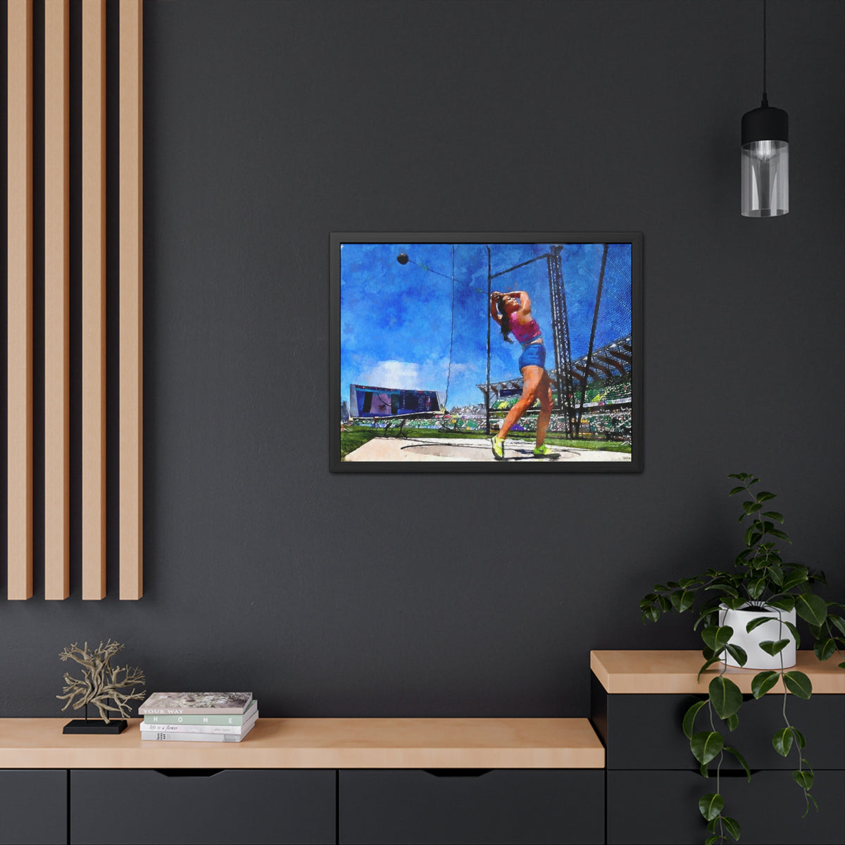 Expressionist Watercolour Painting Print of a Female Hammer Thrower - Ready to Hang Framed Watercolour Fine Art Painting Print Poster, Athletics Wall Art, Athletics Fan Gift