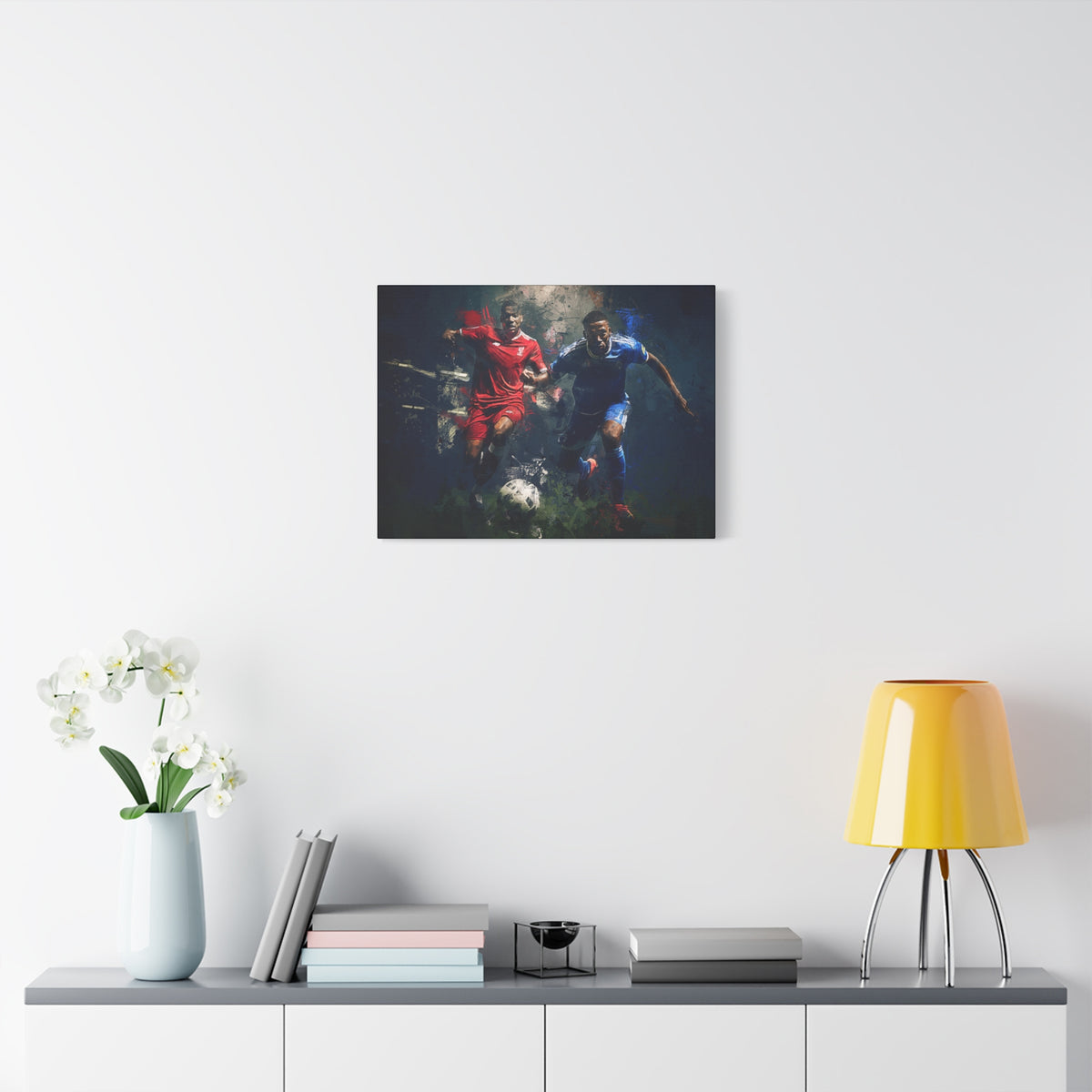 Rivalry Unleashed: Liverpool vs. Everton Expressionist Football Painting Print on Stretched Canvas. Ready to Hang Soccer Fan Gift