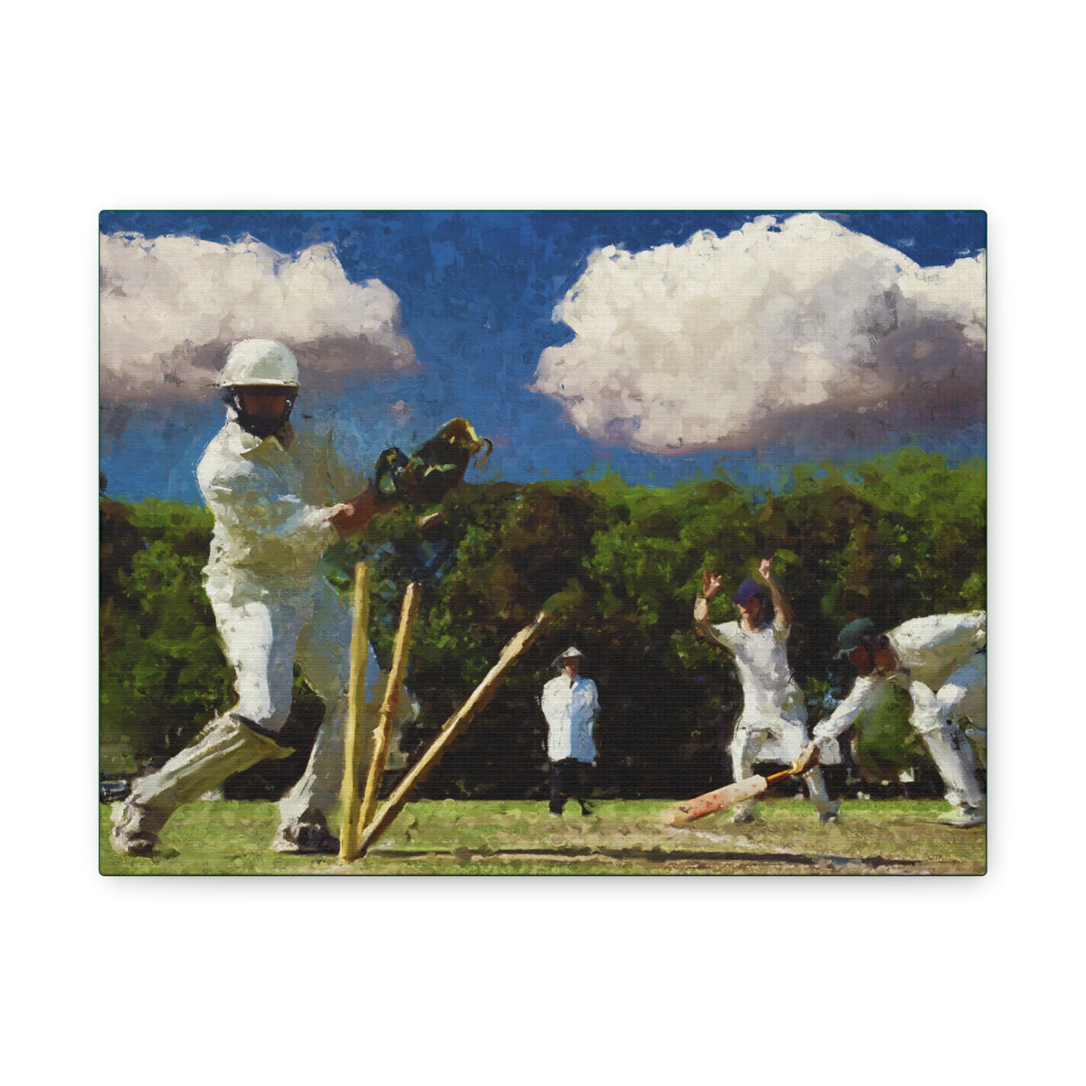 Cricket Impressions: Oil Painting Canvas Art Print - Wicketkeeper's Stump Mastery - Ideal Gift for Cricket Enthusiasts.  Stretched, 1.25"
