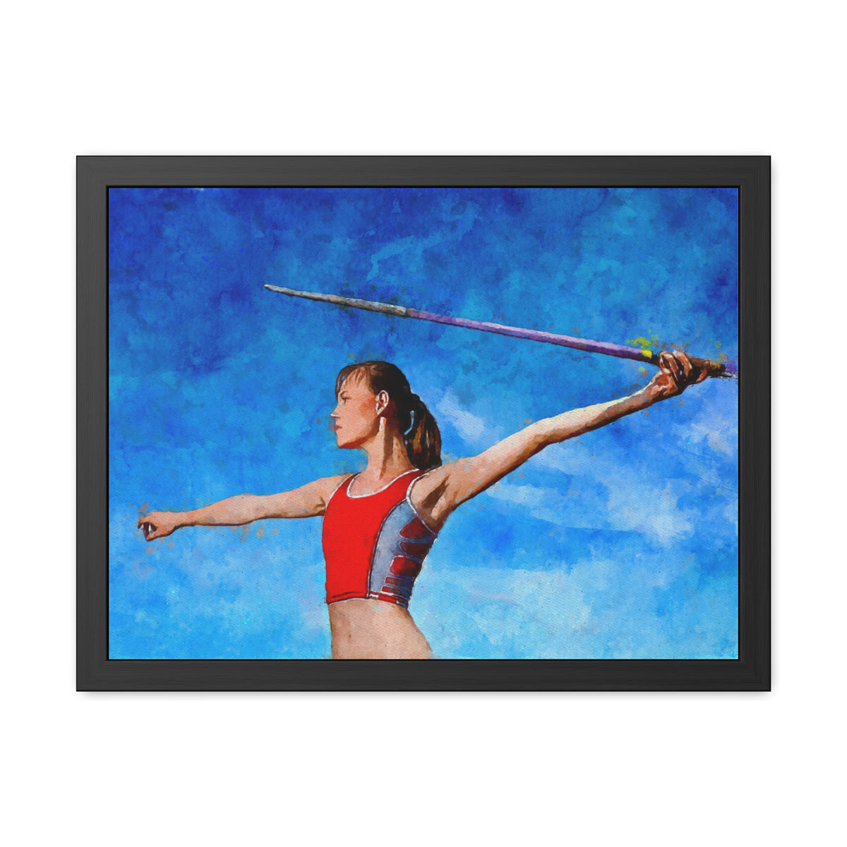 Captivating Javelin Thrower Fine Art Print – Ready to Hang Framed Watercolour Painting Poster, Athletics Wall Art, Athletics Fan Gift