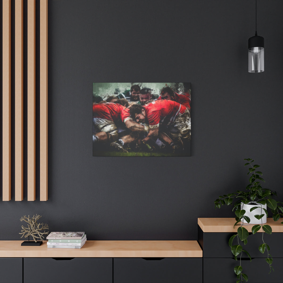 Rugby Scrum Intensity: Expressionist Fine Art Print on Stretched Canvas - Ready to Hang Wall Art, Perfect Rugby Fan Gift