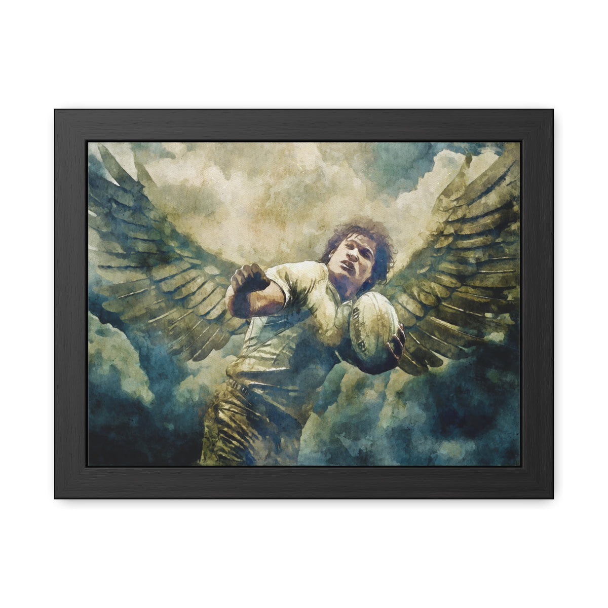 Rugby: The Game They Play in Heaven, Ready to Hang Framed Watercolour Fine Art Rugby Painting Print Poster, Rugger Wall Art, Rugby Fan Gift