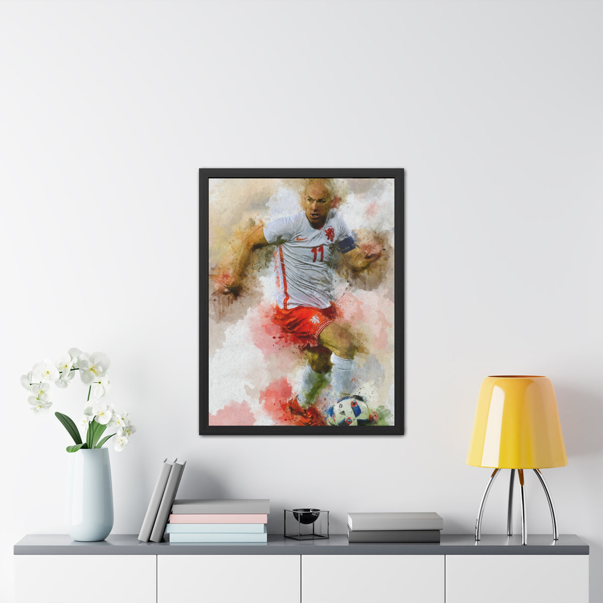 Arjen Robben Expressionist Portrait - Soccer Legend Art! Ready to Hang Framed Watercolour Fine Art Painting Print Poster, Football Wall Art, Soccer Fan Gift