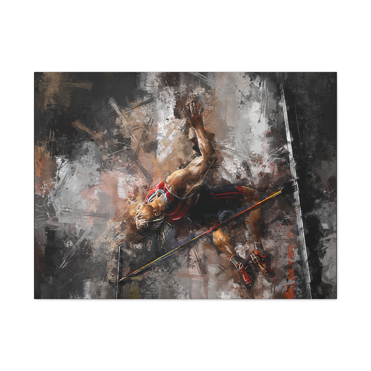 Exhilarating High Jumper Expressionist Modern Art Canvas - Athletic Action Print with Expressive Brush Strokes, Stretched Canvas Athletics Fine Art Print Poster- Ready to Hang Wall Art, High Jump Fan Gift