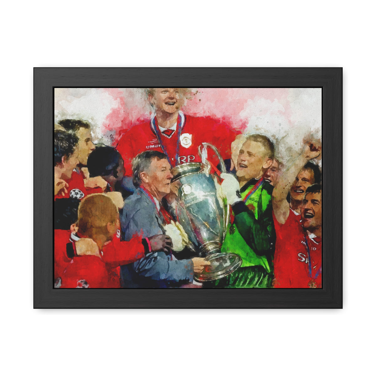 Premiership Winners 2000 Man United Watercolour Painting, Ready to Hang Framed Art Print Poster, Man United Fan Gift