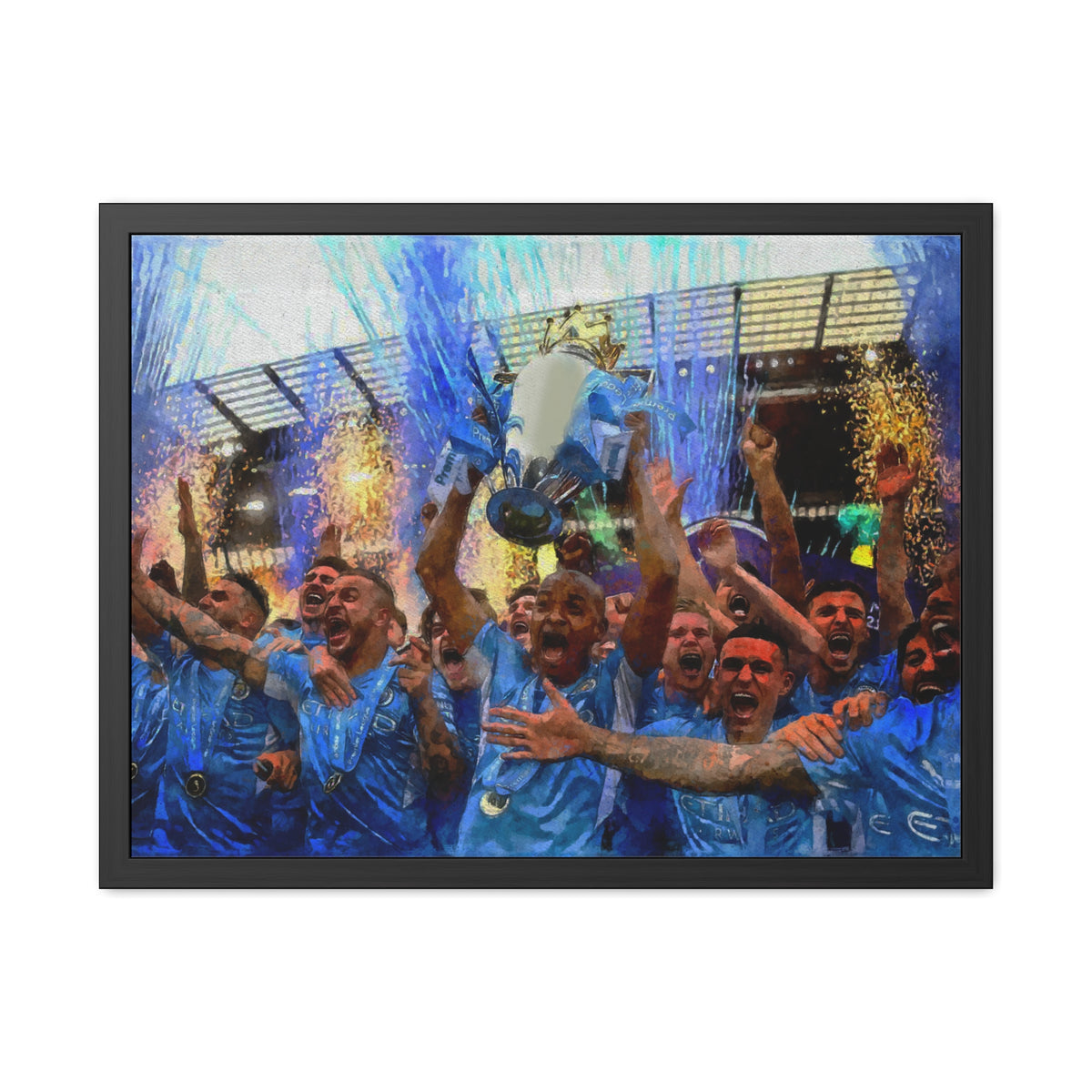 Premier League Winners 2021 Manchester City Watercolour Painting, Ready to Hang Framed Art Print Poster, Man City Fan Gift