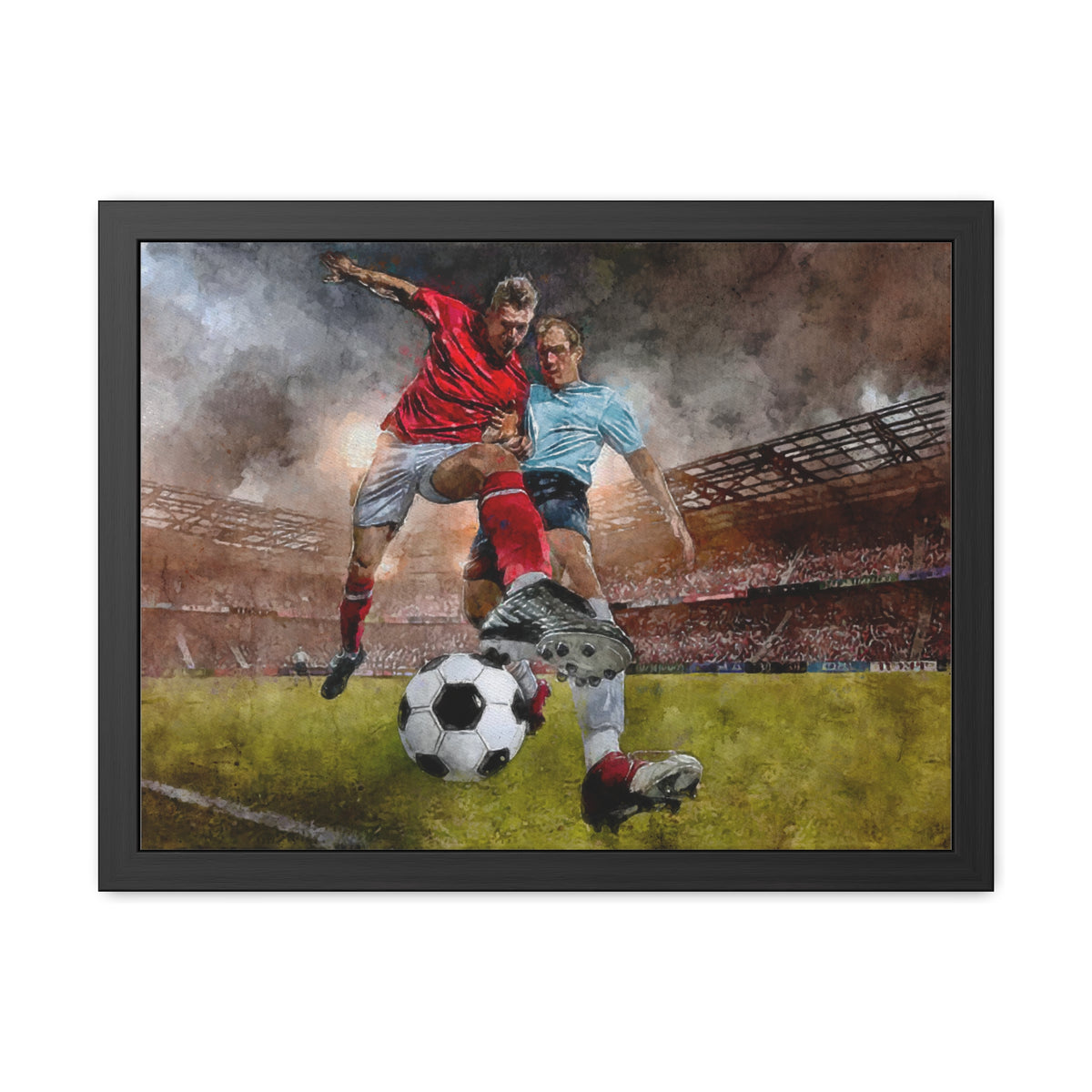 Soccer Tackle Drama: Expressionist Watercolour Print - Own the Action! Ready to Hang Framed Art Poster, Football Wall Art, Soccer Fan Gift