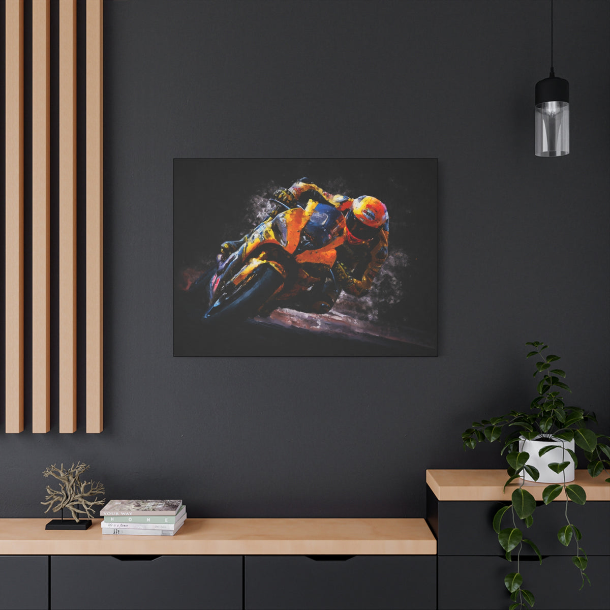 Impressionist MotoGP Bliss: Stretched Canvas Fine Art Print Poster - Ready to Hang, Wall Art MotoGP Gift