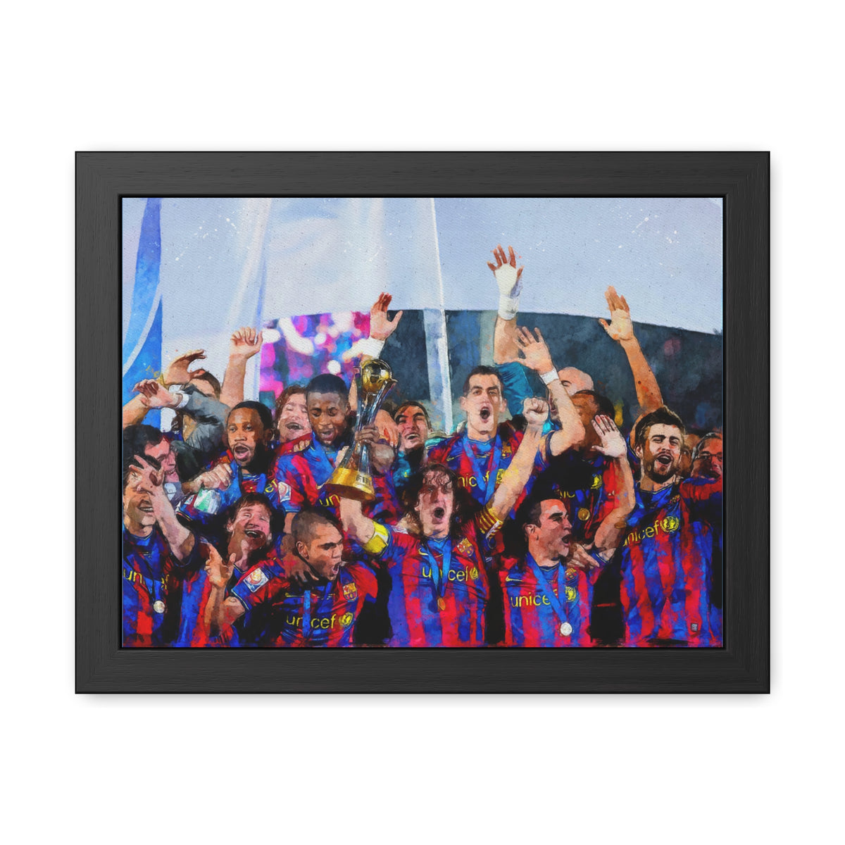 Champions League Winners 2009 Barcelona Watercolour Painting, Ready to Hang Framed Art Print Poster, Barcelona Fan Gift